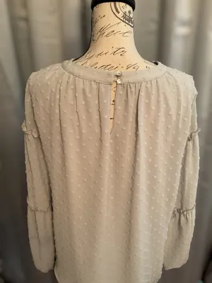 Listicle Light Gray Swiss Dot Tiered Peasant Blouse thumbnail 3