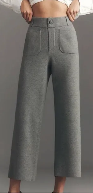 Anthropologie Maeve Colette Sweater Knit‎ Wide Leg Crop Pants Gray Size XL thumbnail 1