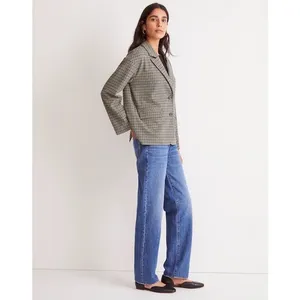 Madewell Houndstooth Plaid Soft Knit Stretch Oversized Blazer Jacket Womens S thumbnail 7
