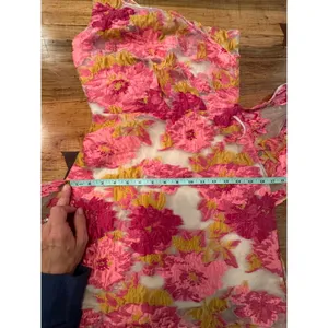 Showpo Brailey Dress One Shoulder Pink Gold Floral Jacquard Wrap Mini US 0 thumbnail 9