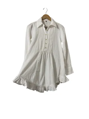 FREE PEOPLE Love Me Truly White Cotton Long Sleeve Tunic Top Mini Dress thumbnail 6