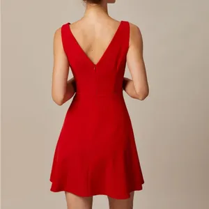 Rihoas Red Boat Neck High Waisted Mini Dress thumbnail 5