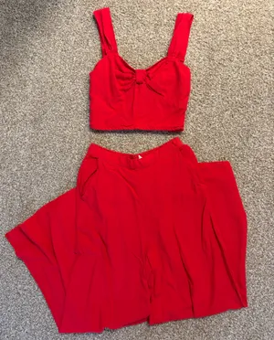 Midnight sky Red Linen Two Piece Pants Set thumbnail 2