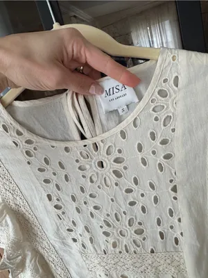 MISA eyelet embroidered mini dress ruffle flutter sleeves cotton marieta thumbnail 3