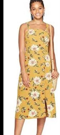 Xhilaration Floral Print Sleeveless Square Neck Side Button Midi Dress thumbnail 1