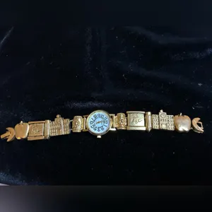 Gold Tone Teacher School Apple Pencil ABC 123 Slide Charm Bracelet Watch thumbnail 2