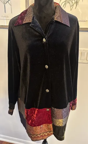 Notations Woman 1X Jacket Black Velvet Patchwork Boho Festival Eclectic Vintage thumbnail 1