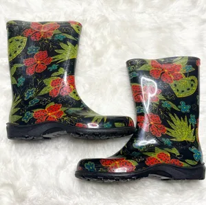SLOGGERS Black Red & Green Floral Rain & Garden Waterproof Ankle Boots Size 9 thumbnail 1