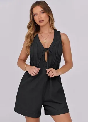 NEW Sleeveless Shorts Denim Romper Tie Front Jean Short Overall Pockets XS thumbnail 8