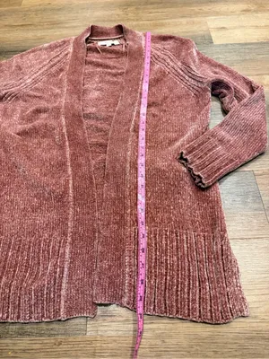 LOFT Plush Open-Front Chenille Cardigan in Dusty Rose thumbnail 7