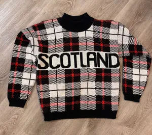 Nuggets Vintage Scotland Red Black Plaid Sweater Medium thumbnail 1