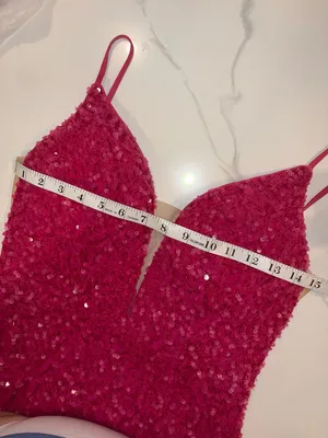 Adorable Alyce 4599 fitted straight dress in fuchsia plush sequins, size 2 thumbnail 9
