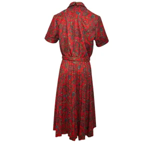 VTG 70s Red Paisley Dagger Collar Midi Dress with Matching Belt M Whimsygoth thumbnail 2