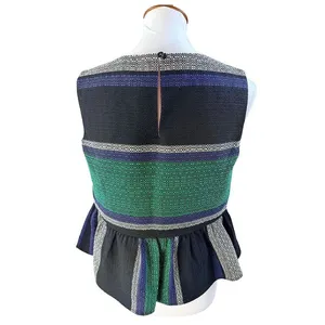 Corey Lynn Calter Anthropologie Woven Striped Peplum Sleeveless Blouse Green S thumbnail 3