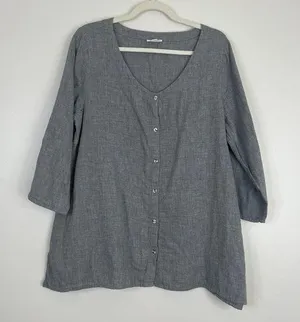 Pure Jill by J Jill 100% Cotton Button Front Side Slit Soft Cozy Blouse Top Sz L thumbnail 1