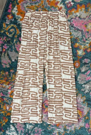 Neutral Geometric Print Wide-Leg Pants - Cream & Tan thumbnail 1