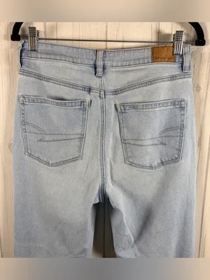 AMERICAN EAGLE High Rise Distressed Mom Straight Jeans, Size 6, Light Wash thumbnail 10