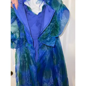 NWT Blue Green‎ Watercolor Organza Maxi Dress Feather fairycore gala mermaid thumbnail 6