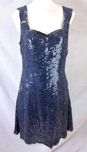 Vintage Expressions Silk Sequin Mini Dress Iridescent Blue Party Dress 12‎ thumbnail 1