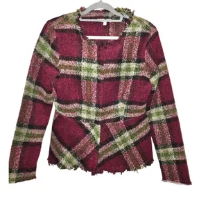 Hem & Thread Fringe‎ Plaid wool zip peplum Jacket red green size medium thumbnail 1