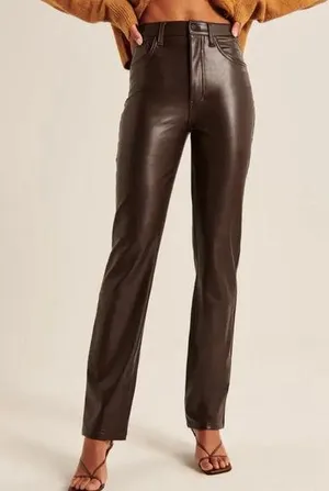 NEW Abercrombie & Fitch Vegan Leather 90s Straight Pant thumbnail 1
