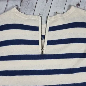 Topshop Womens Angora Blend Striped Short‎ Sleeve Sweater Cream Navy Blue US 4 thumbnail 6
