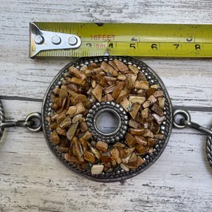 Medallion Chain Link Belt OS Brown Silver Boho Stone Inlay Earthy Artsy Western thumbnail 9