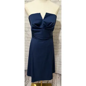Donna Ricco Dark Navy Blue Strapless Satin Dress Gown V-notch Belted Size 8 thumbnail 3