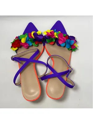 Rainbow 3D Flower Pointed Toe Floral Ankle Strap Heel Sandals Purple Size 39 thumbnail 9