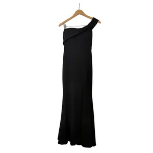 Aqua Scuba Crepe Off Shoulder Gown Size 2 in Black Side Slit‎ Back Zip NEW thumbnail 3