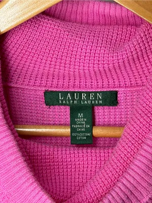 Lauren Ralph Lauren‎ Cotton Waffle Knit Cowl Neck Pullover Sweater Preppy Pink thumbnail 3