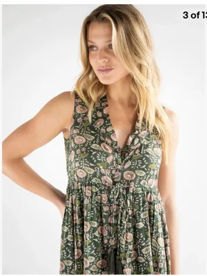 NATURAL LIFE Amelia Cotton Shirt Dress Green Floral Vines Small NWT thumbnail 2
