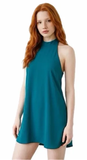 LOVERS + FRIENDS Teal Halter High Neck Swing Mini Dress Pockets Size XS thumbnail 1