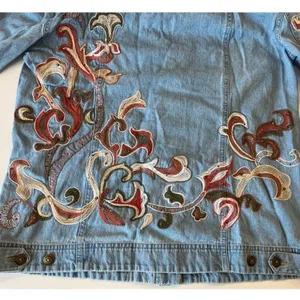 Erik‎ Stewart Vintage Denim Jacket Womens L Floral Embroidered Boho Size 2 thumbnail 7