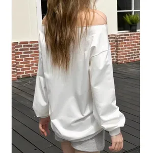 Shein Women’s XS White NYC Graphic Sweatshirt Off Shoulder Times Square Liberty thumbnail 8