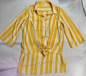 est. 1946 Yellow white striped Hi-Low top w/ tie Lg. Bussiness Officewear F64 thumbnail 1