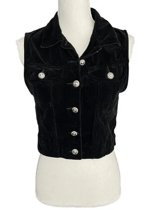 Sunbelt black velvet vest retro vintage cotton Whimsygoth witchy thumbnail 1