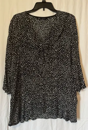 Zara Ruffle V-Neck Tie Front Speckled Blouse Boho Flowy Top Size S thumbnail 1