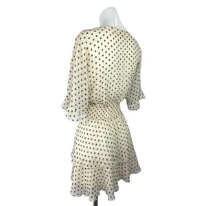 Zara Off White Polka Dot V-neck Wrap Ruffle Layered Smocked Tiered Mini Dress L thumbnail 3