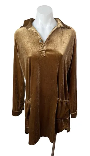 R. Vivimos Women's Brown Copper Velvet Velour Long Sleeve Shift Mini Dress Sz S thumbnail 1