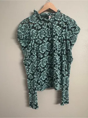 ANTHRO | DOLAN Sheer Lace Mockneck Blue Size M thumbnail 2