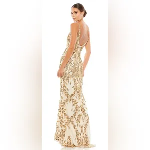 NWT Mac Duggal Style 5107 Plunging Neckline Sequins Gown Dress Gold Nude Size 10 thumbnail 15