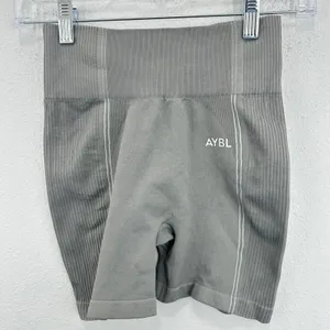 AYBL Size Small Motion Seamless Biker Shorts Gray White Trim High Waist Gym Spin thumbnail 4