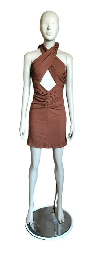 Princess Polly Brown Twist Neckline Mini Dress thumbnail 1