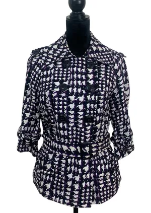 Josephine Women's Sz 8 Purple White Houndstooth‎ Double Breasted Belted Jacket thumbnail 1