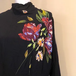 FREE PEOPLE Boho Chic Long Sleeve Black Floral MIni Dress Sz Medium NWT thumbnail 3