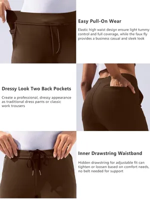 VOOVEEYA Women's Yoga Straight Leg Pants with Pockets High Waisted Brown. Size L thumbnail 4