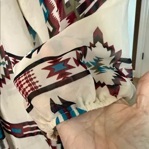 SOULMATES Sheer Aztec Tribal Southwestern Print Peasant Top Size Large thumbnail 3