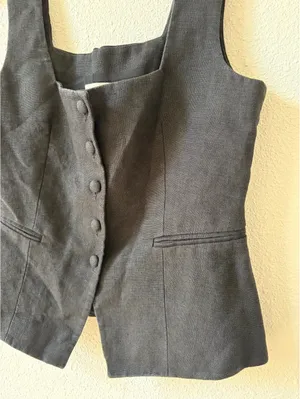 Sézane Zelinda Blouse Noir Linen Vest Size 38 US 6 Minimalist Neutral Coastal thumbnail 3