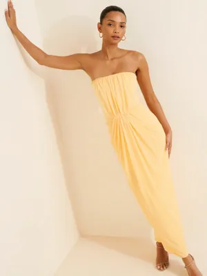 Elliatt Amara Butter Yellow Strapless Sculpted Waist Formal Maxi Dress Size S thumbnail 1
